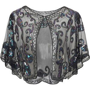 Babeyond 1920s Shawl Wraps Beaded Cape Bridal Shawl Cover Up - Black  Colorful